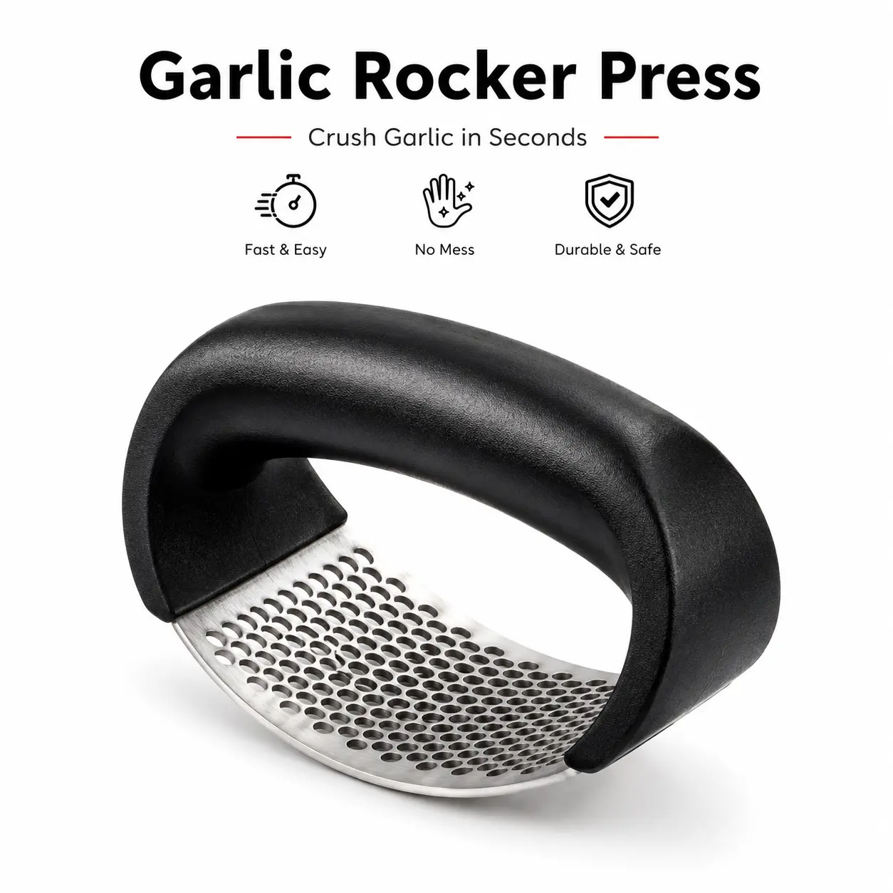 Garlic Rocker Press Stainless Steel Manual Garlic Crusher & Mincer Easy to Clean Kitchen Tool