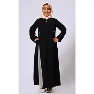 Pleated Perfection: Girl's Black Abaya with Box Pleats & Side Pockets