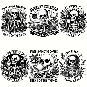 Skull Pattern Heat Transfer Sticker, 6 Counts/set DIY Iron on Patch, Washable Heat Transfer Sticker for Clothes, T-shirt, Jeans, Handcraft