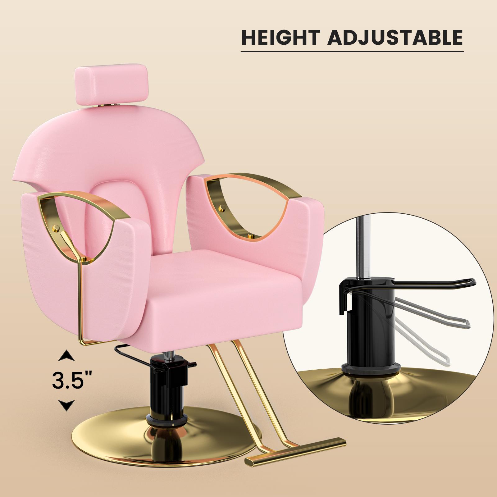 Hydraulic Salon Chair with Reclining 360° Swivel Pink Gold Height Adjustable Hair Stylist Chair for Clients Salon Barbershop Home