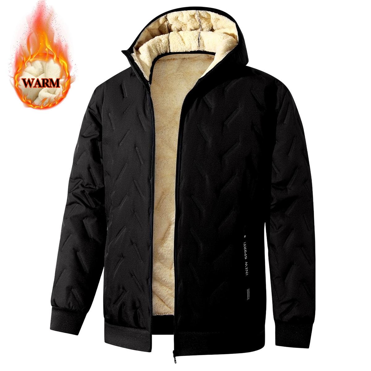 Men's Padded Hooded Jacket - Menswear Top with Full-Zip Fleece Lining, Side Pockets, Poly Fabric, Lightweight Non-Bulky Casual Design - Ideal for Freezing Mornings, Camping, Jackets, Tops