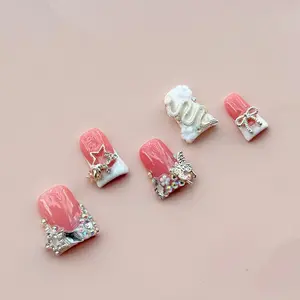 10-Piece Y2K Style Nail Set, DIY Nail Art, Handmade Medium-Length Duckbill False Nails, Glossy Finish, Decorated with Glitter Rhinestones, Butterflies, Snakes, Glitter Decorative Nails, Glitter Butterfly Designs