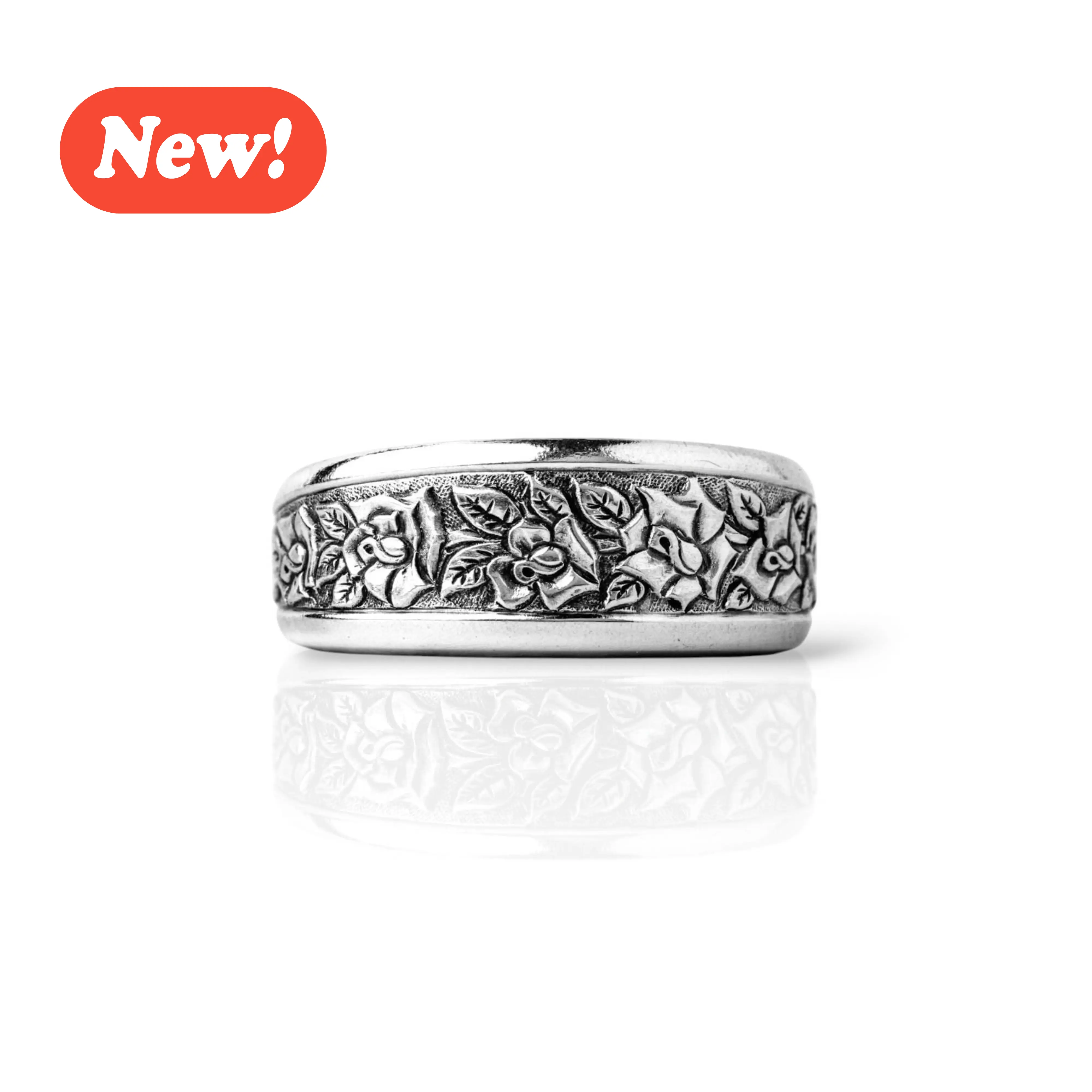 Silver Briar - Handcrafted Stainless Steel Floral Spoon Ring