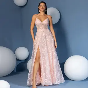 Romantic V-Neck A-Line Ball Gown‌Illusion Sleeves, Floral Embroidery, Bridesmaid Dress, Garden Wedding, Spring Collection Sleeveless Womenswear