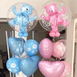 1PC 19-Inch Pink/Blue Bear Balloon Transparent Gender Debunking Bear Foil Balloons For 1st Birthday Party Helium Balloon Gender Reveal Decoration,Christmas