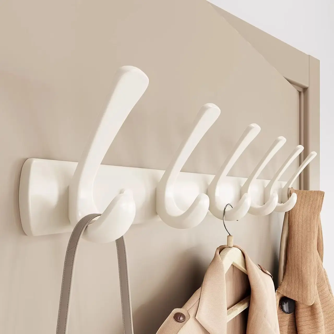 Wall-Mount Aluminium Coat Rack with Flexible Storage Hooks - Easy Mounting Solutions, Strong Load-Bearing Organiser for Clothes, Hats, Bags, Behind-the-Door Entryway Storage Fix