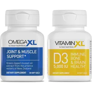 Joint Support Supplement - 60 Softgels & VitaminXL D3 High Potency Daily Vitamin D 5000 IU 125mcg Immune Support Supplement (30 Softgels) - 2 Pack