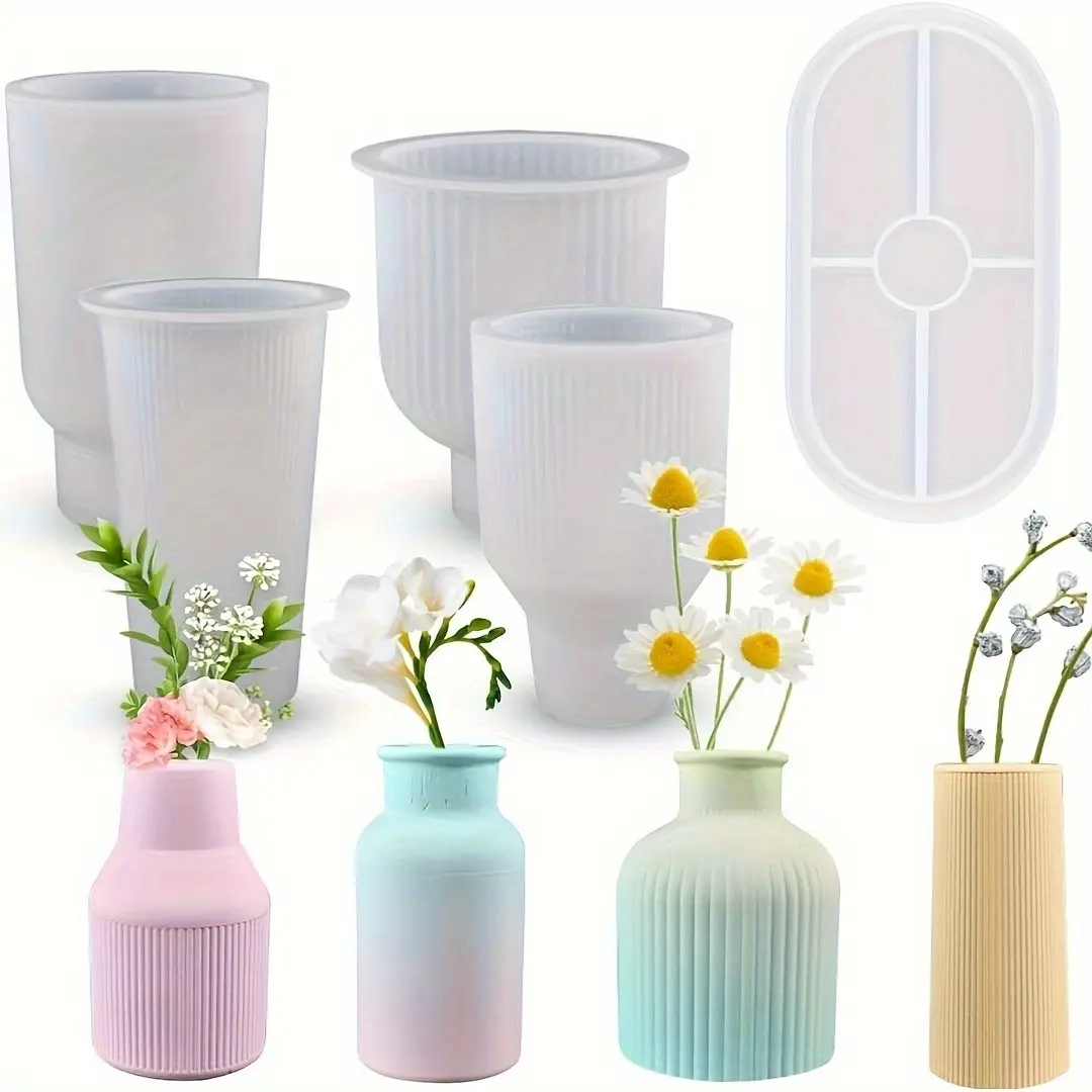 5-Piece Silicone Mold Set, 4 Vase + 1 Tray, DIY Resin Casting Molds, Handmade Silicone Molds, Epoxy Resin Molds, for Making Decorative Vases