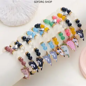 2-Pack Unisex Adjustable Couple Bracelets with Matching Heart Cat Pendants, Cute Relationship Jewelry, Romantic Gift for Boyfriend, Girlfriend, Anniversary