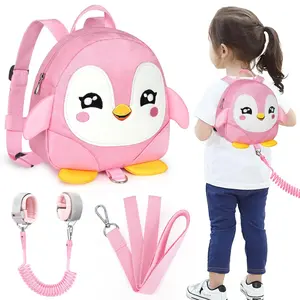 Toddler Harness Backpack Leash, Cute Penguin Kid Backpacks with Anti Lost Wrist Link, Mini Child Backpack Wristband Tether Strap and Protection Leashes Travel Bag Harness Rein for Baby Girls