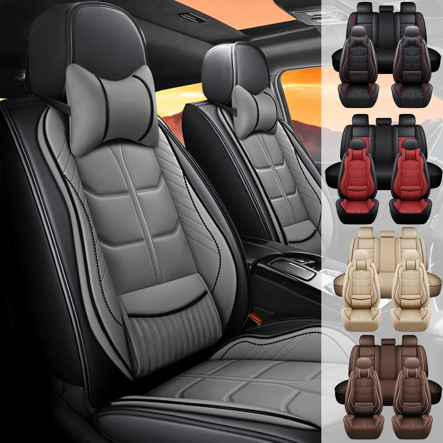 Fits For Hyundai/Elantra/Tucson/Sonata/Accent/Nissan 2005-2025 2026,Upgraded Premium Leather with 3D Lumbar Design,Airbag Compatible,All-Weather Waterproof & Breathable Seat Cushion Protector,Full Set