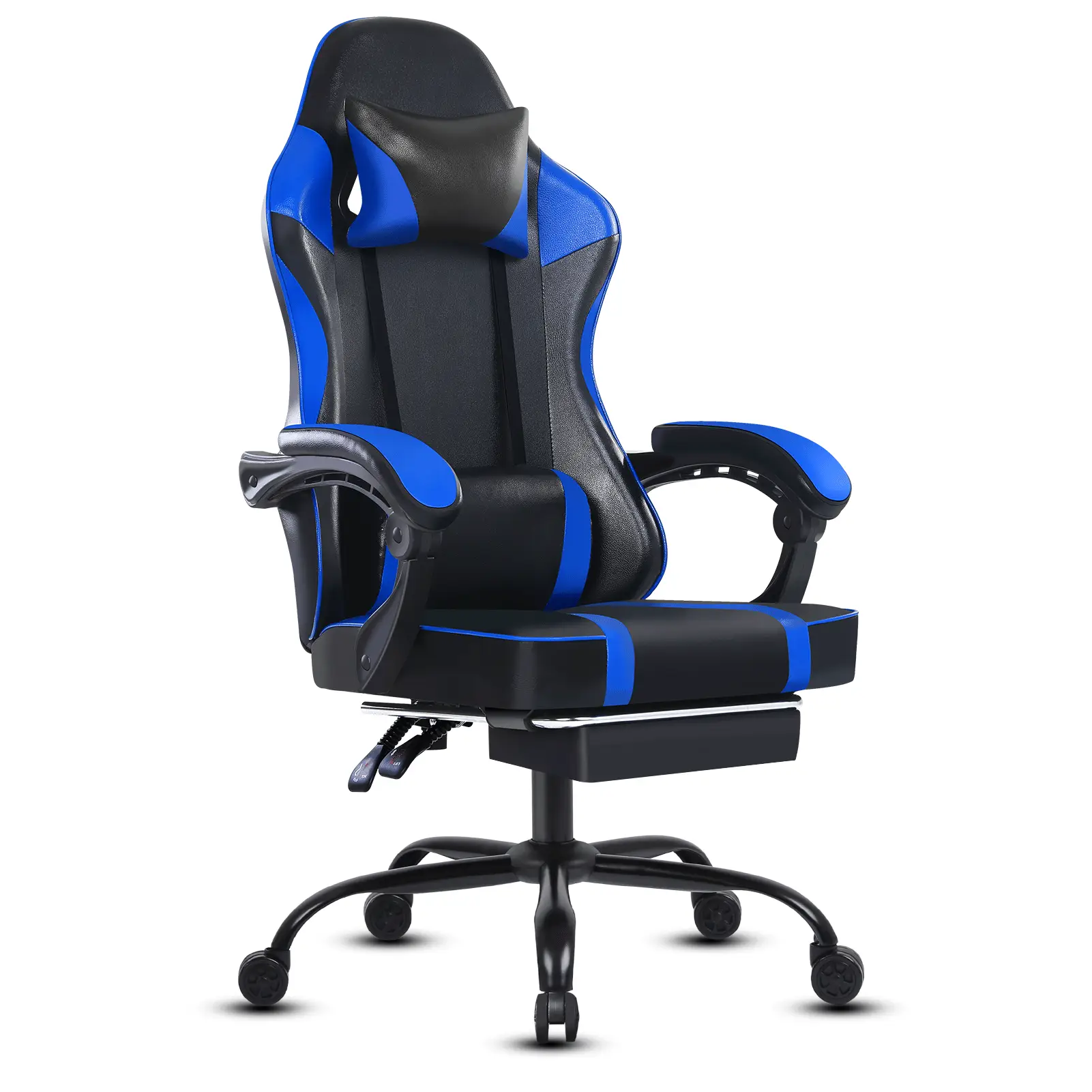 Video Game Chairs for Adults, PU Leather Gaming Chair with Footrest, 360°Swivel Adjustable Lumbar Pillow Gamer Chair, Comfortable Computer Chair