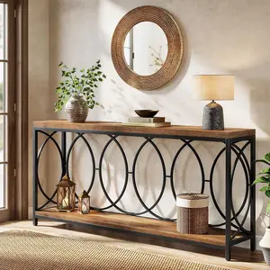 Tribesigns 70.9-Inch Extra Long Console Table, 2-Tier Industrial Table Behind Couch with Storage Shelf, Narrow Entryway for Living Room, Entryway, Hallway, Rustic Brown RGB LED Floating TV Stand