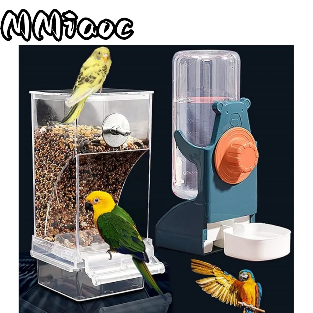2PCS Automatic Gravity Feeder & Water Dispenser Set for Bird Cages - 500g Seed Food Container for Long-Tailed Parakeets, Easy-Installation Sports & Outdoor Accessory (Summer Use, No Battery Cam Cat Toy)