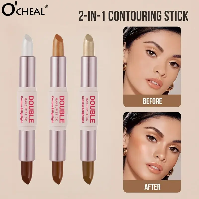 Double-Ended Highlighter Balm Contour Stick, Natural Long-Lasting Makeup, Waterproof Sweatproof, Enhances Skin Tone, Stays on All Day