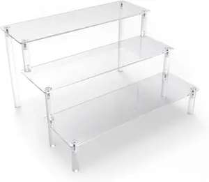 Clear Acrylic Display Risers Stand – 3-Tiered Mini Shelf for Cupcakes, Desserts, Perfume, Cosmetics, Toys, Figures, and Collectibles 1 Pack