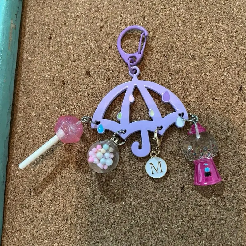 Umbrella Dangle Bag Charm - Adorned with Lollipop, Candy Ball, Initial and Gumball Machine Accents