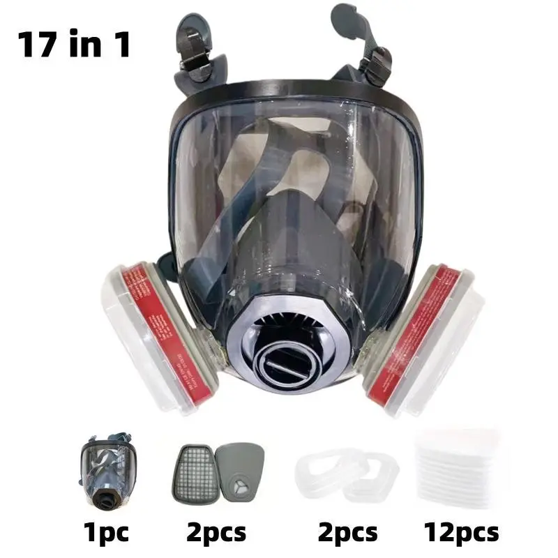 Silicone Reusable Full Face Mask with Filter Box, Protective Mask, 17-In-1/19-In-1, Protects Against Toxic Gases, Dust, Chemicals, Ideal for Painting, Sanding, Industrial Work, Safety Gear