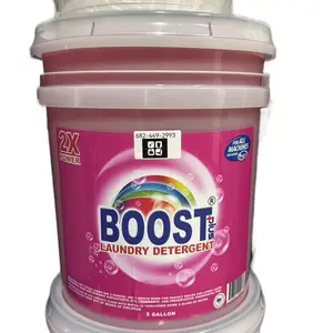 Boost 2X Power Laundry Detergent 5 Gallon - Pink Container with Rainbow Logo and Contact Information 682-449-2993