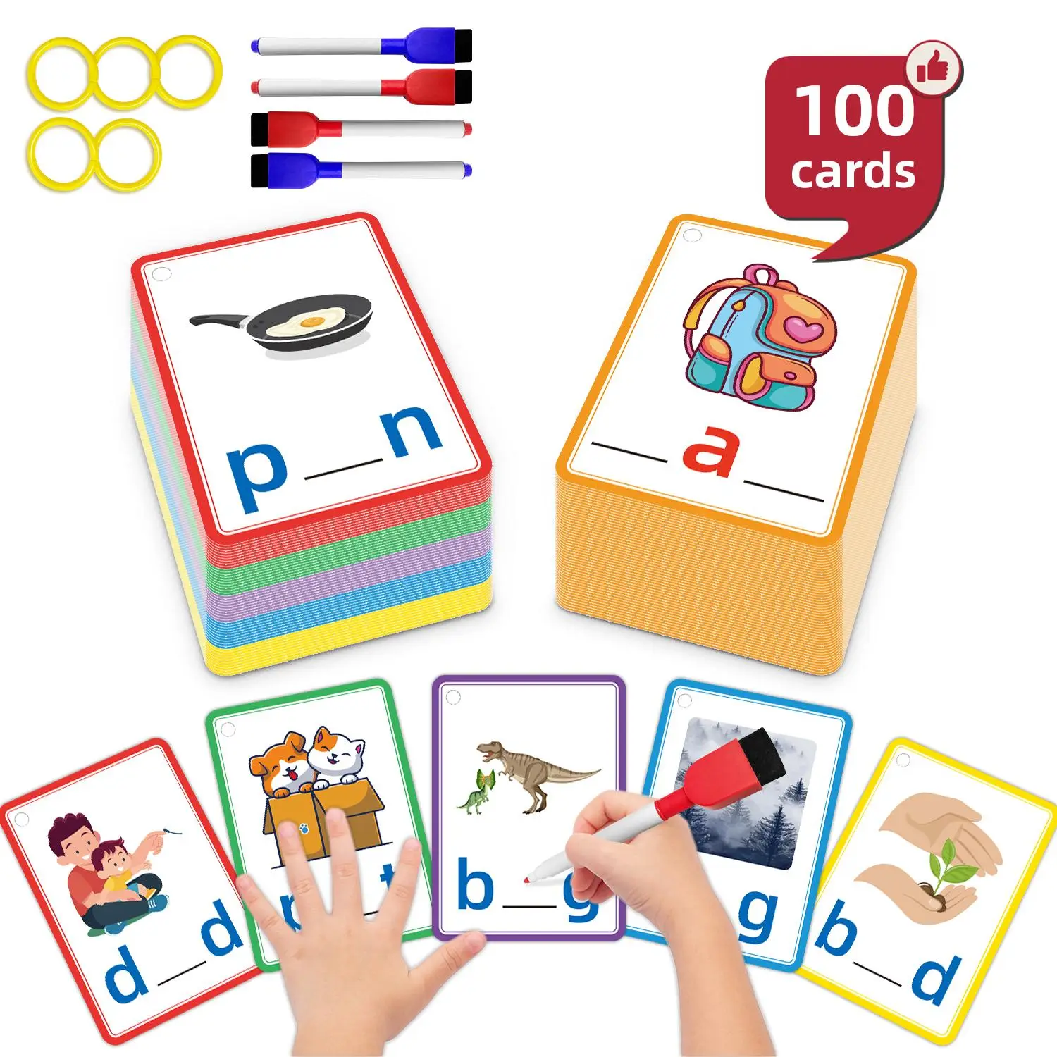 Cvc Word Spelling Games, 100pcs Cvc Word Writing & Spelling Flash Cards Learning Activities, Homeschool Supplies, Sight Words Reading Game Montessori
