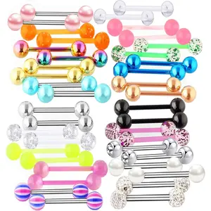 40 14G Tongue rings For Women Stainless Steel Straight Tongue Barbell UV Acrylic Plastic Tongue Piercing  Nipple Piercings 5/8" Glow in Dark Flexible Retainer Body  for Men