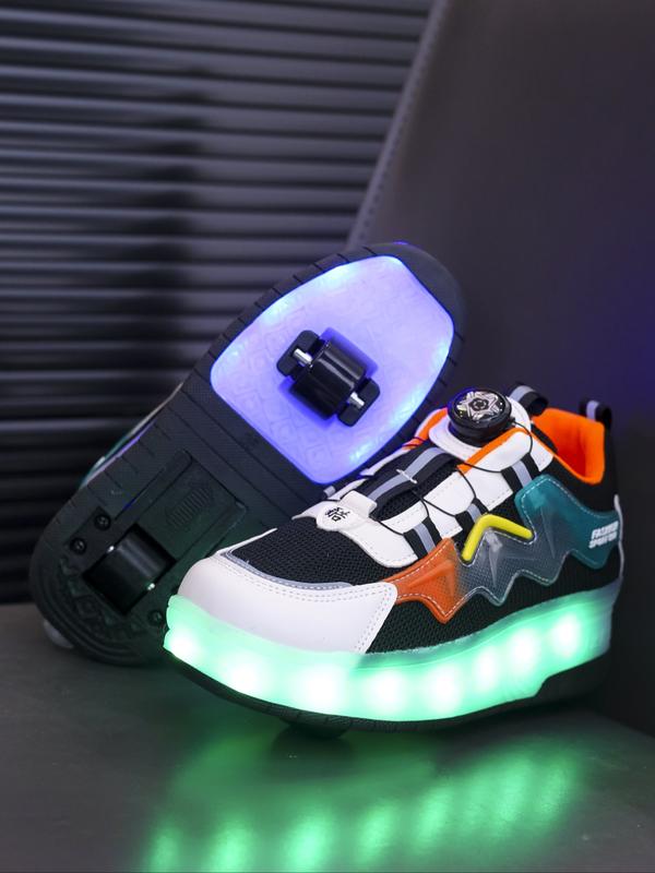 USB Charging LED Colorful Glowing Shoes, Night Light Roller Skates, Parent-Child Mesh Kids Shoes, Sports Sneakers, Fashionable Skate Shoes