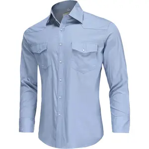 COEVALS CLUB Men's Denim Western Cowboy Pearl Snap Casual Button Down Up Long Sleeve Soild Work Shirt