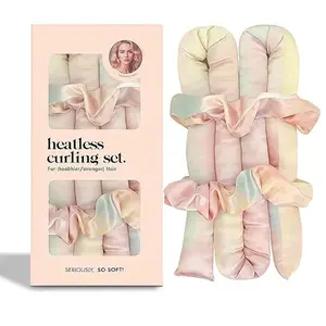 Satin Heatless Curlers Set – Heatless Curls Overnight with 39" Hair Curler & 2 Satin Scrunchies – a lazy person's sponge curling iron, no-iron long updo styling tool. (Orange-yellow)