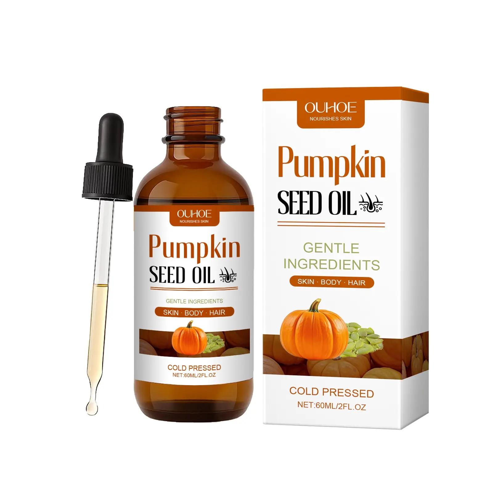 OUHOE Pumpkin Seed Hair Oil | Thickens Hair Nourishes Scalp | Non-Greasy Lightweight Nourishing Moisturizing Multi-Use for Hair & Skin | Long-Lasting Moisture Weightless Hair Oil Nourish Dry Hair Hydrates Dry Hair Hair Hydrating