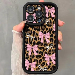 Fashion Leopard Print Bow Pattern Phone Case, Shockproof Phone Protective Cover, Phone Accessory Compatible with iPhone 11 12 13 14 15 Pro Max, Casing