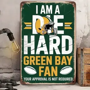 Green Bay Packers Metal Tin Sign 8x12 Inch, Vintage Football Wall Decor for Home Bar Man Cave, Rustic 2D Flat Metal Poster Wall
