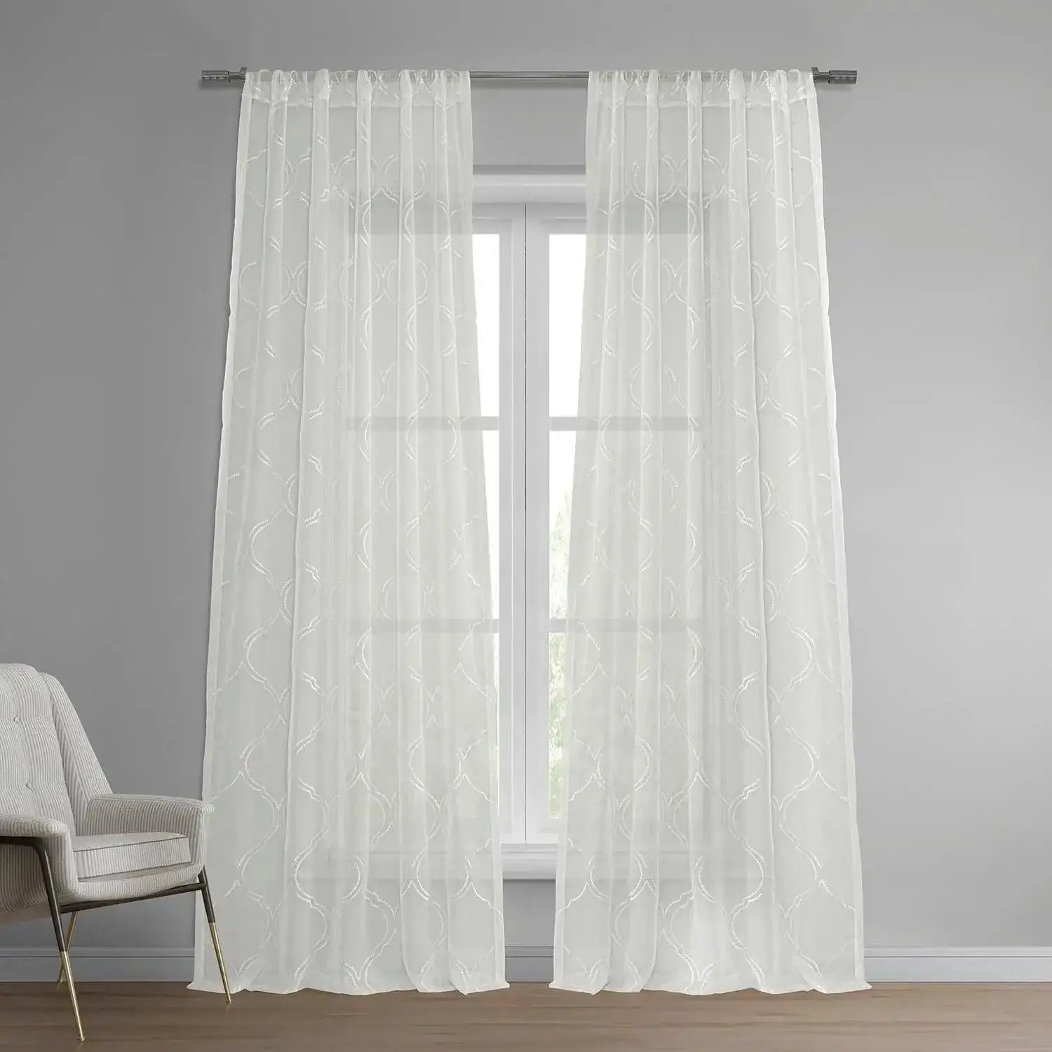 Half Price Florentina Geometric Embroidered Sheer Curtain - Durable PU Fabric, Bedroom Window Treatment, Home Decoration, Room Decor, Dry Clean Only, Home Decoration Curtain, Room Decor Curtain