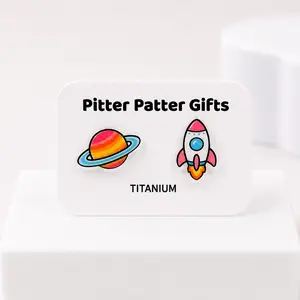 Planet and Rocket Earrings, Mismatch Kawaii Earrings, Acrylic Studs