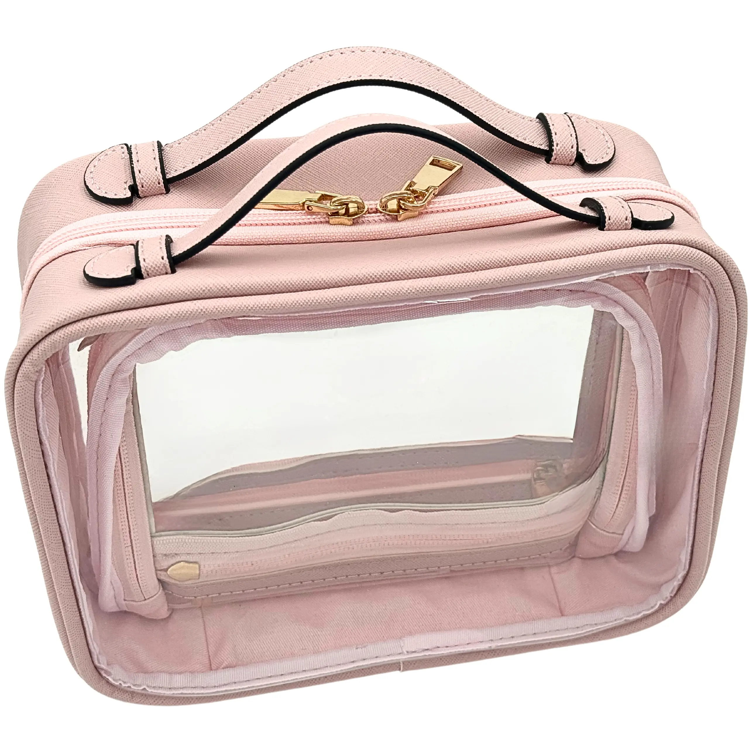 JAZD Clear Makeup Bag - Large Capacity Travel Organizer with Transparent Storage, TSA Approved, Waterproof PVC & Luxury Safriano Leather