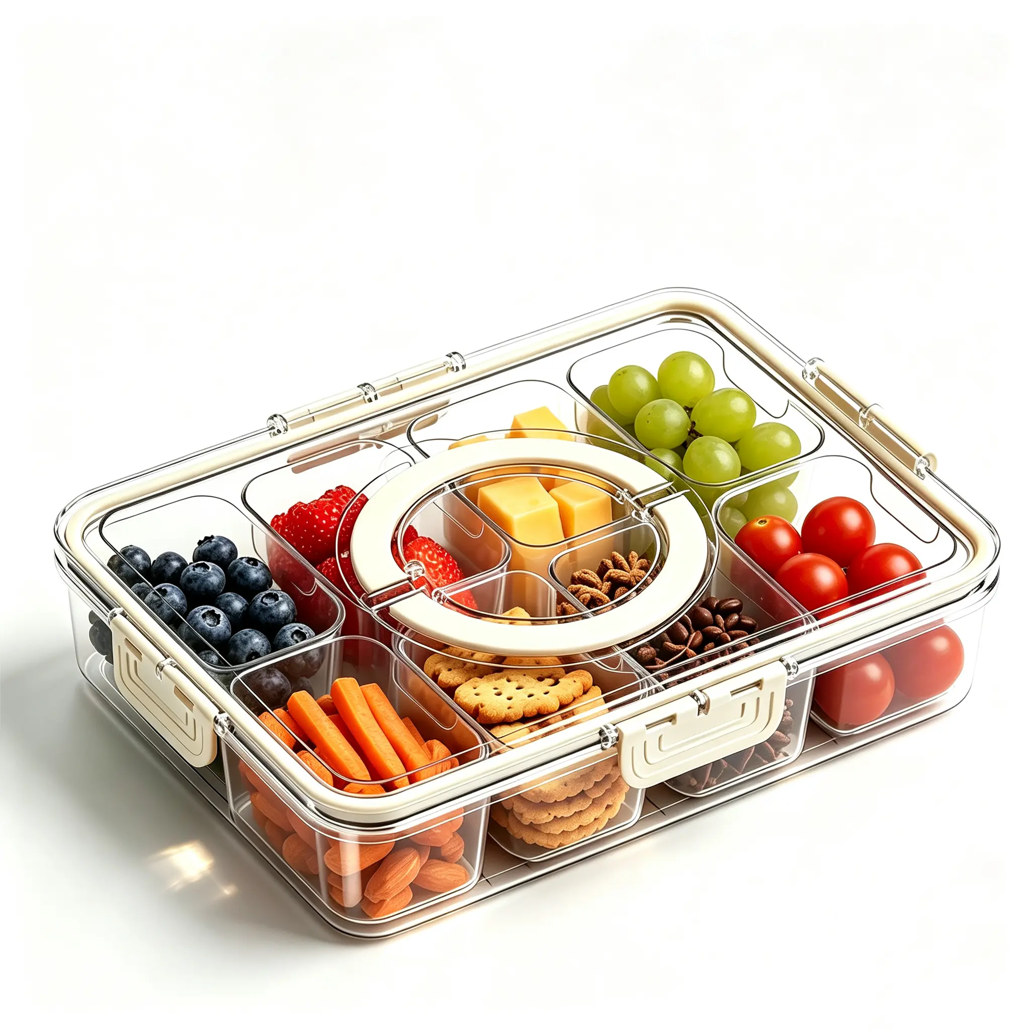 Kitchen Divided Snack Storage Container - ABS Plastic Kitchen Utensils Preserving Box with Multiple Compartments, Lid for Maintaining Freshness of Nuts, Candy