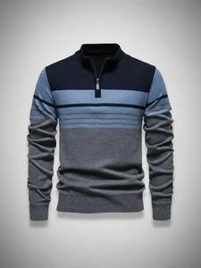 men's casual long sleeve pullover sweater, knit jumper half-zip design, spring & fall fashion, thin fabric, fitted style