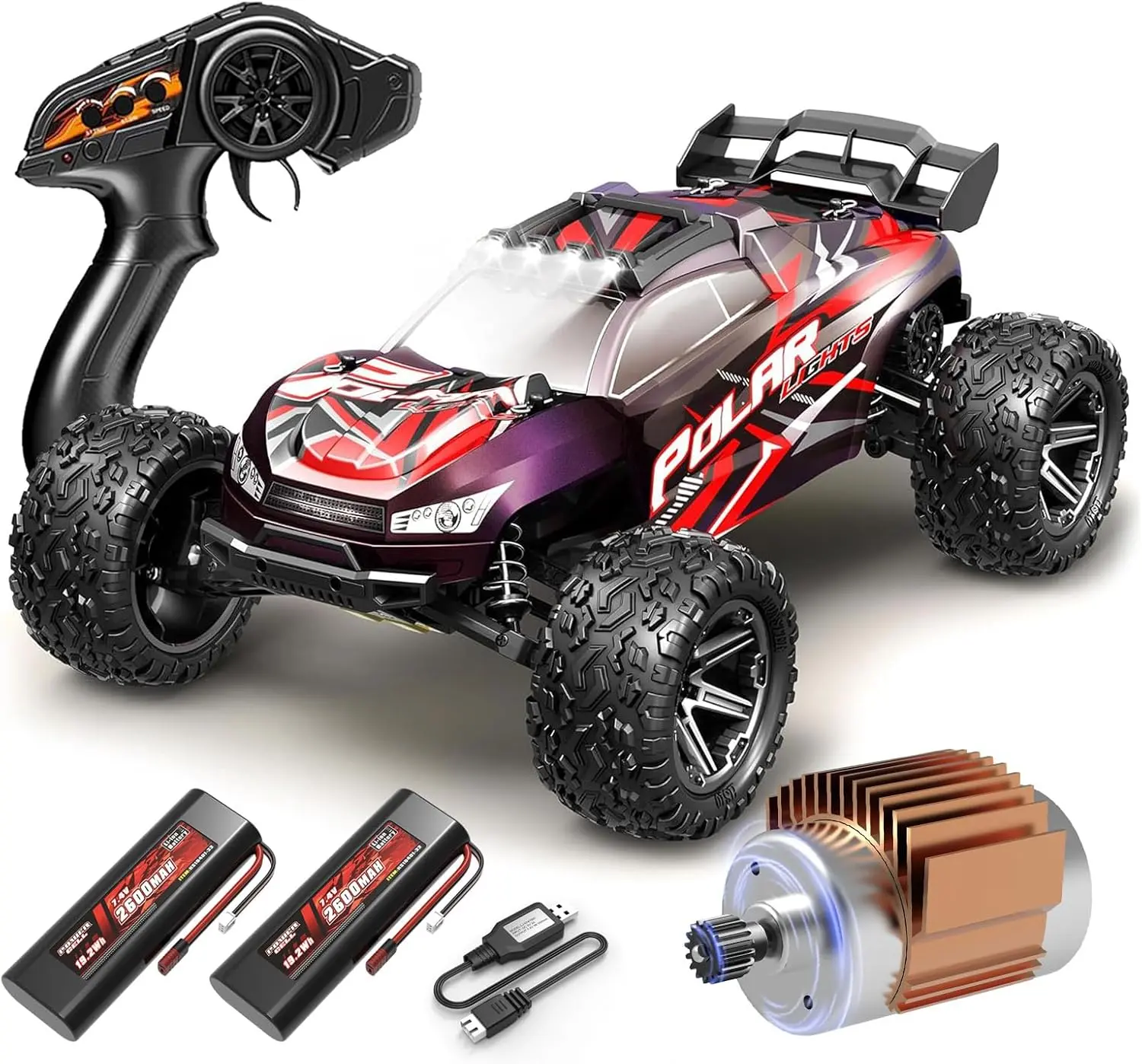 1/8 High Speed RC Car Toys, 1:8 Scale All Terrain Fast RC Cars for Kids, 45KM/H Electric Off-Road Remote Control Monster Truck, 2.4Ghz High Speed Car, Waterproof RC Truck with 2 Batteries for Boys, RC Gifts Ideal summerwins