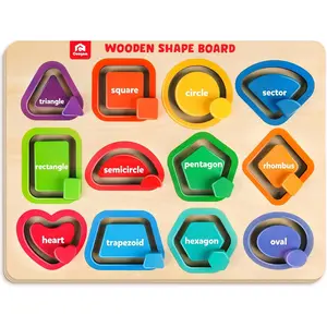 Wooden Color Shape Puzzle Board for Toddlers, Movable Sorting and Stacking Montessori Peg Board Matching Game Activities, ne Motor Educational Learning Toys for Kids 3 4 5 Year Old