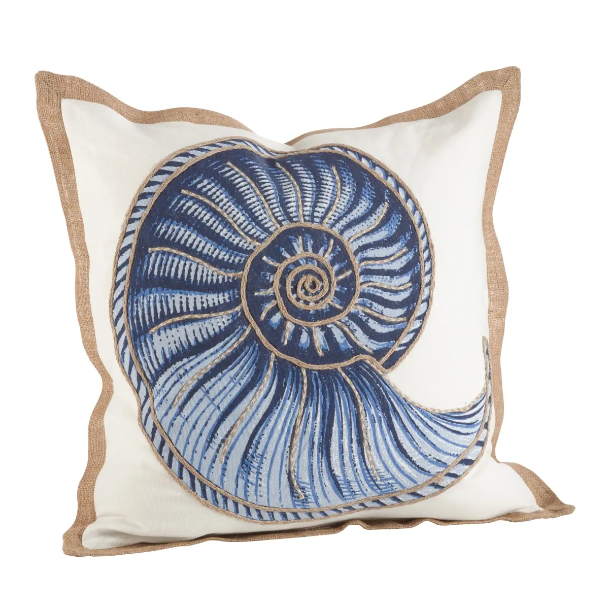 212 MAIN Soft Padded Square Seat Cushion - 20 in. Woven Cotton Down-Filled Seashell Print Throw Pillow, Navy Blue (SARO 5434.NB20S)