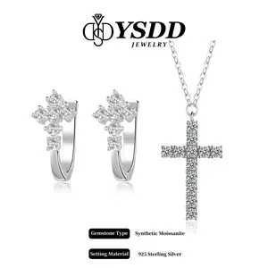 【#478 Stylish Cross】Full Moissanite Lever-back Cross Huggie and Pendant vvs Synthetic Moissanite Earrings in 925 Sterling Silver