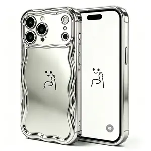 Wavy Edge Chrome Mirror Phone Case for iPhone 17 16 15 Pro Max, Military Grade Heavy Duty Shockproof Full Body Protective Cover, Anti-Scratch/Yellow/Fingerprint Soft TPU Case, Funny Minimalist Stickman Design Durable rugged protection case