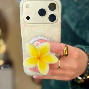 Yellow Plumeria Magsafe Phone Grip: Magnetic Floral Phone and Kindle Holder