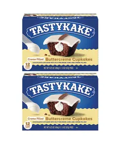 Tastykake Creme Filled Buttercreme Cupcakes - 2 Pack, 12 Count, 14.25 oz, Chocolate Cupcakes with Classic Buttercream Filling