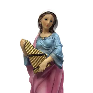 St. Cecilia Statue – 12-Inch Saint Cecilia Patron Saint of Music in Blue and Pink Robe with Golden Accordion