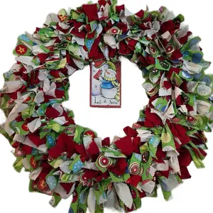 Rag Christmas Wreath - Colorful Fabric Design with "Let it Snow" Sign - Festive Holiday Decoration