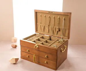 Wooden Jewelry Box with Lock - Large Organizer Storage for Women