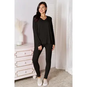 V-Neck Soft Rayon Long Sleeve Lounge Set