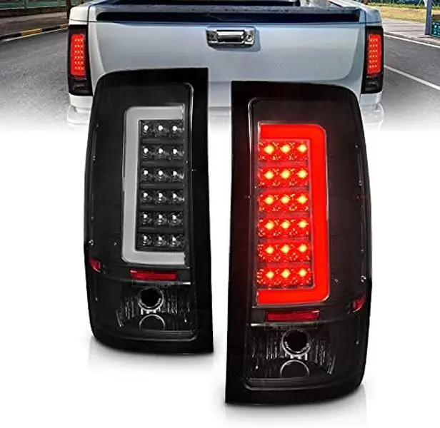 AmeriLite for 2007-2014 GMC Sierra 1500 2500 3500 HeavyDuty C-Shape Neon LED Dark Black Replacement Tail Lights Set - Passenger and Driver Side