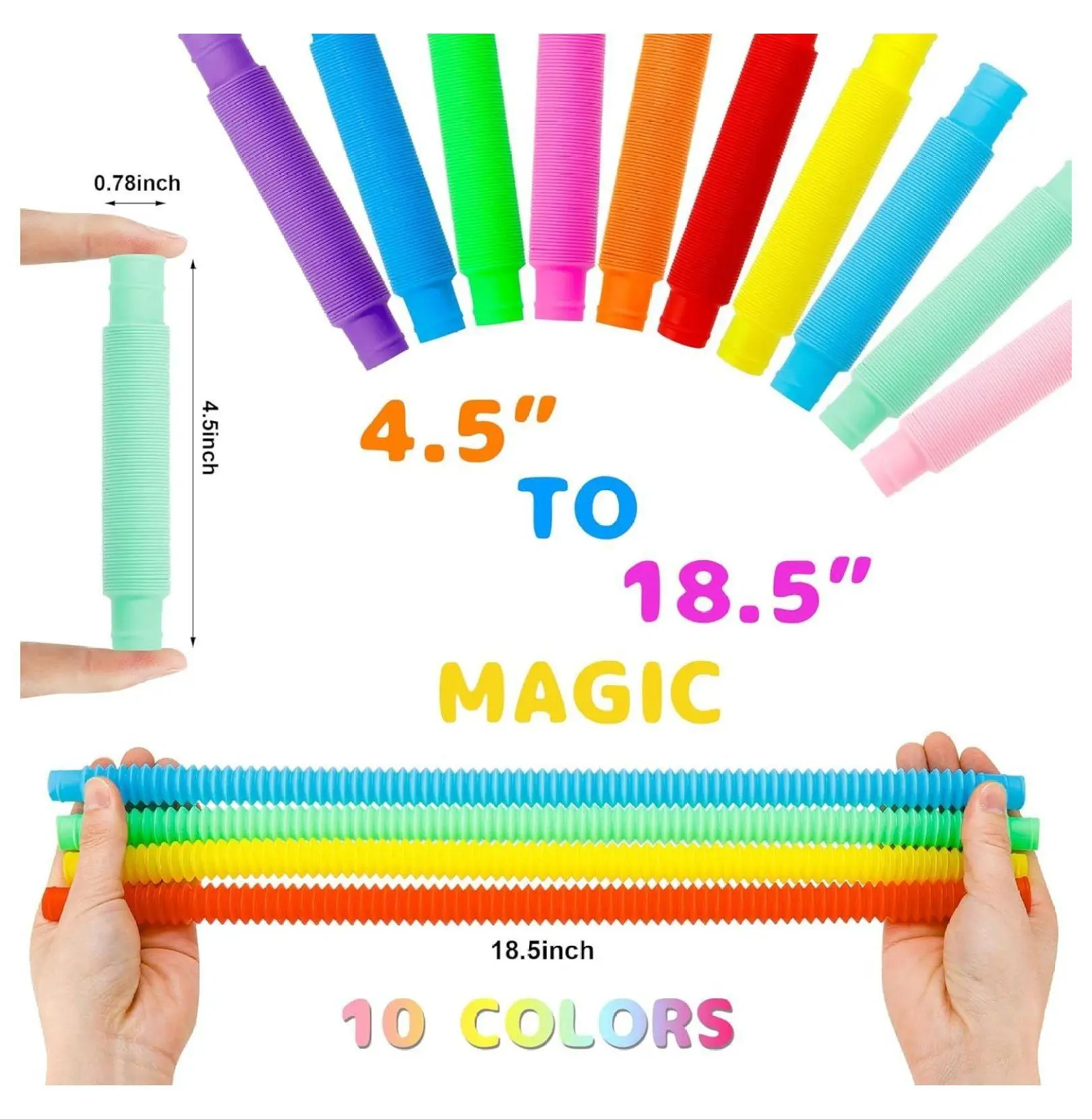 Stretchy Pop Tubes Sensory Toys - 30-Pack Unisex 10-Color Fidget Tubes, 8-10 Yrs Kids Play Tools, Adult Stress Relief, Classroom Prizes