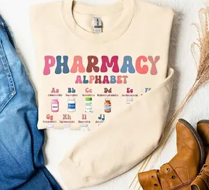 Pharmacy Alphabet Sweatshirt, T-Shirt, Hoodie, Funny Medicine Graphic Pullover, Cute Pharmacist ABC Crewneck, Pharmacy Technician Humor Sweater, Cozy Pharma Student Gift Top